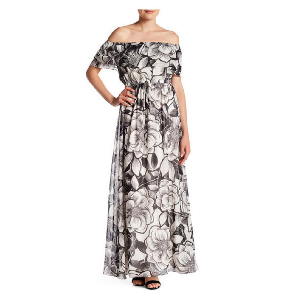 Anthro Eliza J Chiffon Maxi Black/White
